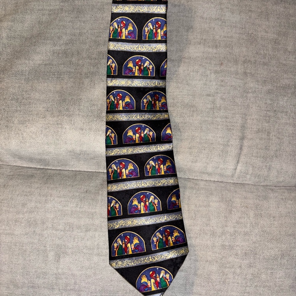 Christmas Silk Necktie 3 WiseMen Kings Magi American Greetings 2005 Blue 59"
